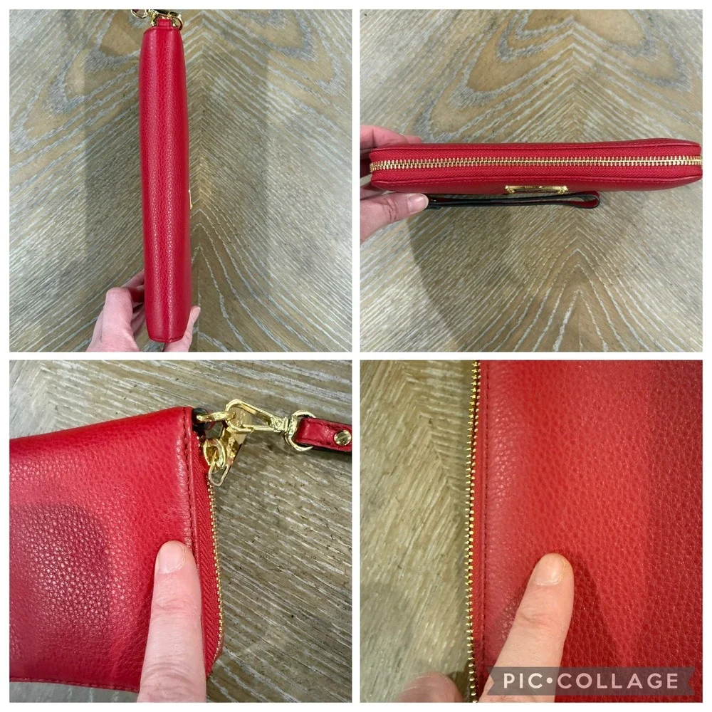 Michael‎ Kors Jet Set Travel Red Leather Zip Around Wristlet Wallet